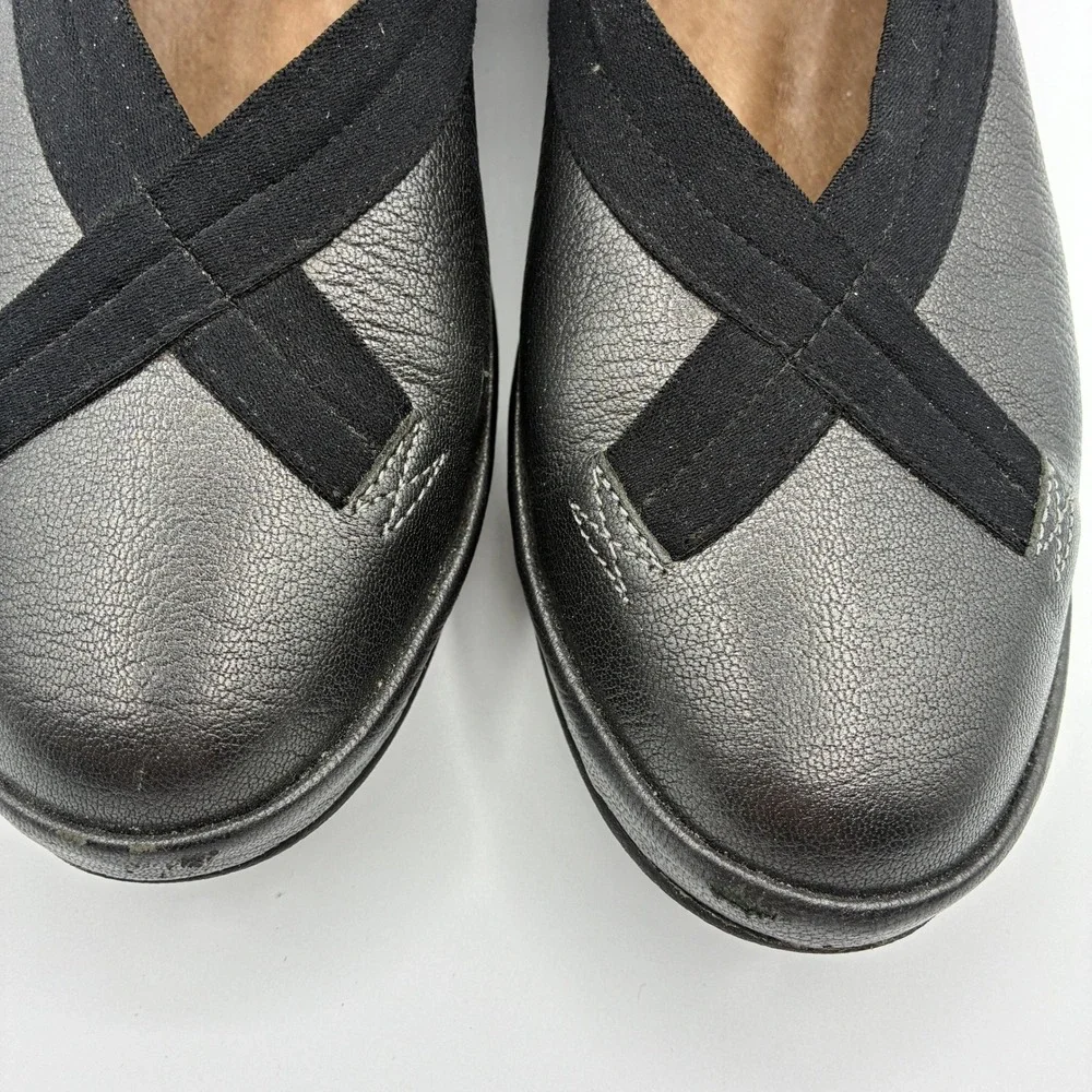 Fly London Bobi Wedge Loafers Womens 41 10 Black Metallic Leather Slip On Shoes